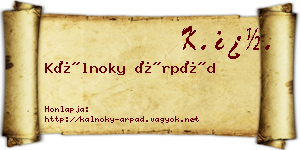 Kálnoky Árpád névjegykártya
